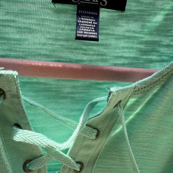 Chaps Women's Pullover Plus Size 2X Top with Laces Light Green (Parakeet) NWT - Picture 7 of 16